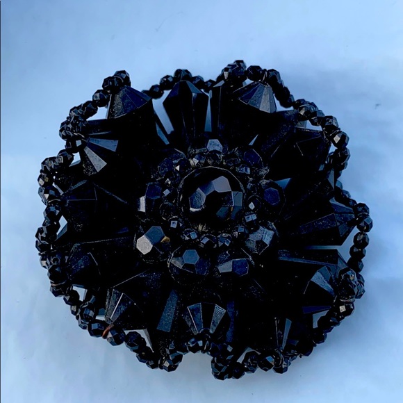 West German Jewelry - Antique Mourning Beaded Brooch